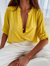 Load image into Gallery viewer, Half Button Notched Half Sleeve Blouse
