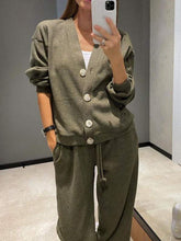 Load image into Gallery viewer, Full Size Button Up Long Sleeve Top and Pants Set