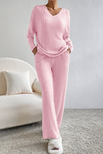 Load image into Gallery viewer, Ribbed V-Neck Top and Pants Lounge Set