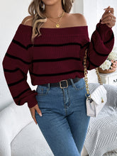 Load image into Gallery viewer, Striped Off-Shoulder Long Sleeve Sweater