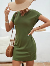 Load image into Gallery viewer, Notched Short Sleeve Mini Tee Dress