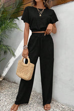 Load image into Gallery viewer, Round Neck Short Sleeve Top and Pants Set