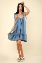 Load image into Gallery viewer, VERY J Shoulder Tie Washed Denim Mini Dress