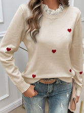 Load image into Gallery viewer, Devine Lace Detail Heart Long Sleeve Sweater
