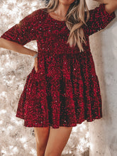 Load image into Gallery viewer, Full Size Sequin Round Neck Half Sleeve Mini Dress