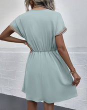 Load image into Gallery viewer, Contrast V-Neck Tassel Tie Dress