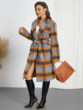 Load image into Gallery viewer, Tied Plaid Collared Neck Coat