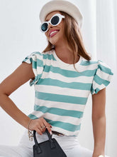 Load image into Gallery viewer, Full Size Striped Round Neck Cap Sleeve T-Shirt