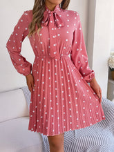 Load image into Gallery viewer, Polka Dot Tie Neck Pleated Dress