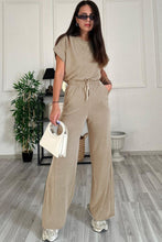 Load image into Gallery viewer, Round Neck Short Sleeve Top and Drawstring Pants Set