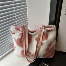 Load image into Gallery viewer, Cow Print Furry Tote Bag