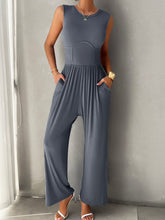 Load image into Gallery viewer, Round Neck Sleeveless Wide Leg Jumpsuit