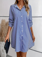 Load image into Gallery viewer, Striped Button Up Long Sleeve Mini Shirt Dress