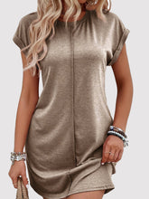 Load image into Gallery viewer, Exposed Seam Round Neck Mini Dress