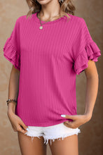 Load image into Gallery viewer, Round Neck Flounce Sleeve Blouse