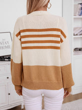 Load image into Gallery viewer, Color Block V-Neck Button Down Long Sleeve Cardigan