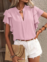 Load image into Gallery viewer, Ruffled Notched Short Sleeve Blouse