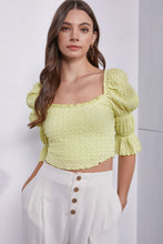 Load image into Gallery viewer, MUSTARD SEED Crinkle Texture Puff Sleeve Crop Top