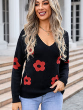 Load image into Gallery viewer, Angel Wings Flower V-Neck Long Sleeve Sweater