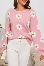 Load image into Gallery viewer, Flower Round Neck Dropped Shoulder Sweater