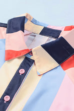Load image into Gallery viewer, Color Block Button Up Balloon Sleeve Shirt