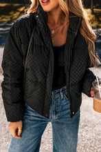 Load image into Gallery viewer, Checkered Turtleneck Zip Up Long Sleeve Winter Coat
