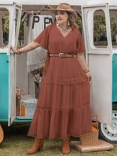 Load image into Gallery viewer, Plus Size Tie Neck Flutter Sleeve Midi Dress