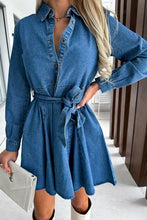 Load image into Gallery viewer, Tied Half Button Long Sleeve Denim Dress