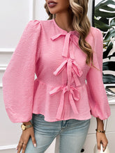 Load image into Gallery viewer, Devine Tied Round Neck Long Sleeve Blouse