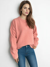 Load image into Gallery viewer, Round Neck Dropped Shoulder Long Sleeve Sweater