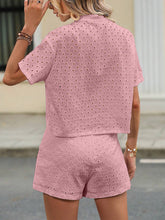 Load image into Gallery viewer, Eyelet Notched Short Sleeve Top and Shorts Set