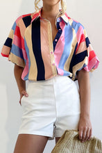 Load image into Gallery viewer, Color Block Button Up Balloon Sleeve Shirt