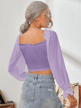 Load image into Gallery viewer, Mesh Sweetheart Neck Flounce Sleeve Top