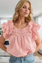 Load image into Gallery viewer, Ruffled Round Neck Cap Sleeve Blouse