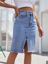 Load image into Gallery viewer, Raw Hem Slit Denim Skirt