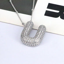 Load image into Gallery viewer, Copper Inlaid Zircon Letter Pendant Necklace