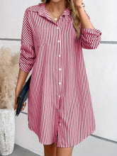 Load image into Gallery viewer, Striped Button Up Long Sleeve Mini Shirt Dress
