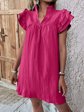 Load image into Gallery viewer, Ruffled Notched Cap Sleeve Mini Dress