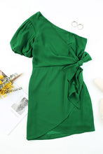 Load image into Gallery viewer, Tied One-Shoulder Puff Sleeve Dress