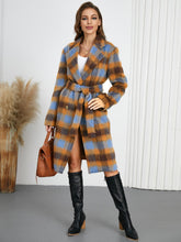 Load image into Gallery viewer, Tied Plaid Collared Neck Coat