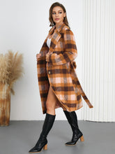 Load image into Gallery viewer, Tied Plaid Collared Neck Coat