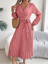 Load image into Gallery viewer, Tied Polka Dot Long Sleeve Midi Dress