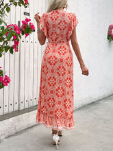 Load image into Gallery viewer, Ruffled High-Low Printed Short Sleeve Midi Dress