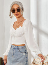 Load image into Gallery viewer, Mesh Sweetheart Neck Flounce Sleeve Top