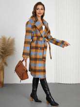 Load image into Gallery viewer, Tied Plaid Collared Neck Coat