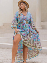 Load image into Gallery viewer, Plus Size Printed Tie Neck Top and Skirt Set