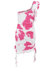Load image into Gallery viewer, Ruffled Tie-Dye Single Shoulder Mini Dress