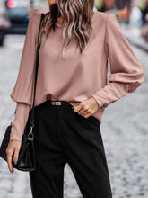 Load image into Gallery viewer, Decorative Button Round Neck Long Sleeve Blouse