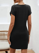 Load image into Gallery viewer, Notched Short Sleeve Mini Tee Dress
