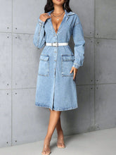 Load image into Gallery viewer, Pocketed Button Up Collared Neck Denim Top